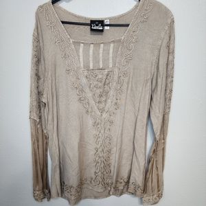 Noelle Womens Rayon Boho Embroidered Irish Long Sleeve Blouse